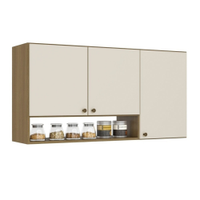 Armário Aéreo de Cozinha 3 Portas THB Mag, Naturale e Off White 120 cm