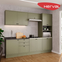 Cozinha Modulada Completa 5 Peças com Tampo e Torre-Quente Herval Liz, Verde 270 cm