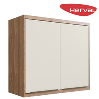 Armário Aéreo de Cozinha 2 Portas MDF Herval Uno, Louro Freijó e Off White 80 cm
