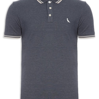 Polo Masculina Manga Curta Friso Rajado - Azul