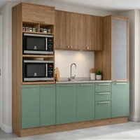 Cozinha Modulada Completa 4 Peças Kappesberg Botanic, Nogueira e Verde Oliva 240 cm