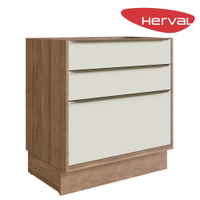 Balcão de Cozinha 3 Gavetas MDF Herval Uno, Off White e Louro Freijó 80 cm