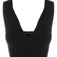 Top Tricot Canelado Decote V - Preto