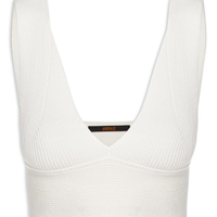 Top Tricot Canelado Decote V - Off White