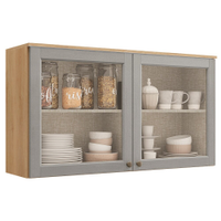 Armário Aéreo de Cozinha com Vidro 2 Portas THB Royal, Capuccino e Nordic 120 cm