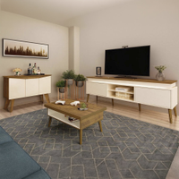 Sala de Estar Completa Artely Rack, Buffet e Mesa de Centro, Pinho/Off White