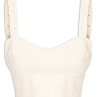 Top Corset Com Alça Bordada - Bege