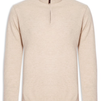 Suéter Masculino Gola Alta Com Meio Zíper Puro Cashmere - Bege