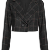 Blazer Feminino Spencer Linho Xadrez - Preto