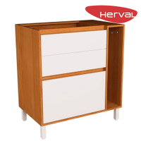 Balcão de Cozinha 3 Gavetas Herval Roma, Freijó e Branco 80 cm