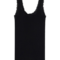 Blusa Sem Mangas Em Seda Com Decote Em Renda - Preto