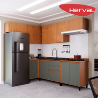 Cozinha de Canto Modulada Completa 7 Peças com 2 Tampos Herval Roma, Freijó e Grafite 350 cm