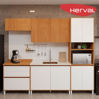Cozinha Modulada Completa 5 Peças com Tampo Herval Roma, Branco e Freijó 270 cm