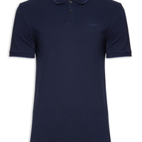 Polo Masculina Slim Fit Básica Com Friso - Azul