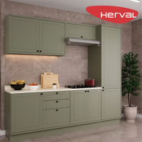 Cozinha Modulada Completa 5 Peças com Tampo Herval Liz, Verde 260 cm