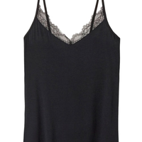 Blusa Em Modal Ultralight Com Cashmere e Renda - Preto