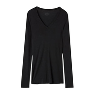 Camisola Decote v Em Modal Ultralight Com Cashmere - Preto