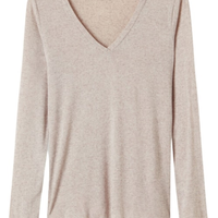 Blusa Manga Comprida Decote Em v Com Cashmere - Bege