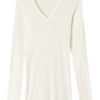 Blusa Manga Comprida Decote Em v Com Cashmere - Off-White