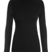 Blusa Feminina Canelada Gola Chaminé - Preto