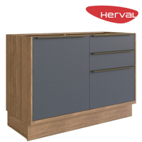 Balcão de Cozinha 1 Porta e 3 Gavetas MDF Herval Uno, Grafite e Louro Freijó 120 cm