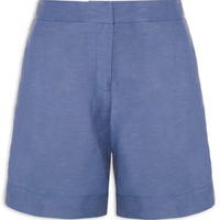 Short Feminino Cintura Alta Linho - Azul