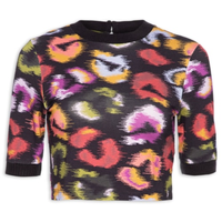 Blusa Feminina Cropped Onça De Cor - Preto