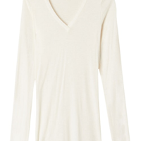 Blusa Manga Comprida Decote Em v Com Cashmere - Off-White
