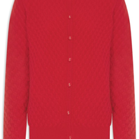 Cardigan Feminino Puro Cashmere Tranças Com Botões - Vermelho