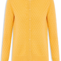 Cardigan Feminino Puro Cashmere Tranças Com Botões - Amarelo