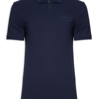 Polo Masculina Slim Fit Básica Com Friso - Azul