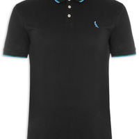 Pólo Masculina Manga Curta Friso Duplo - Preto