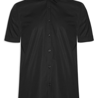 Camisa Masculina Slim Fit em Tricoline Stretch Liso - Preto