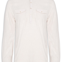 Camisa Masculina Linho Gola Padre Manga Longa - Bege