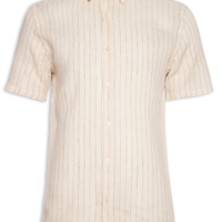 Camisa Masculina Manga Curta Puro Linho Listra Maldivas - Bege
