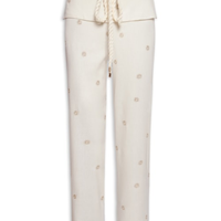 Calça Feminina Linho Bordado Lurex Sol - Off White