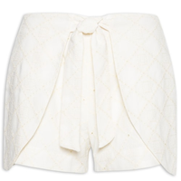 Short Feminino Cintura Alta Em Linho Misto Bordado - Off White
