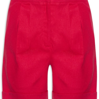 Short Feminino Cintura Alta Em Linho Misto - Vermelho