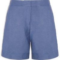 Short Feminino Cintura Alta Linho - Azul