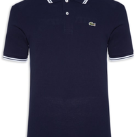 Polo Masculina Classic Fit Gola E Manga Listradas Em Piquet De Algodão - Azul