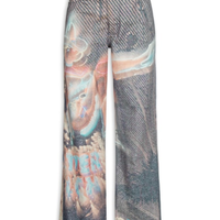 Calça Feminina Sarja Estampada - Azul