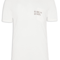 Camiseta Masculina Manga Curta Gola Careca Pocket Made In Brazil - Off White