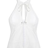 Blusa Feminina Frente Única Com Gola Alta Em Linho Misto - Off White