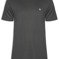 Camiseta Masculina Manga Curta, Interlonque Lisa Patch - Cinza