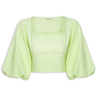 Blusa Feminina Cropped Like Linen Detalhe Decote - Verde