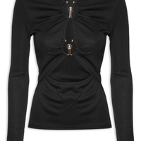 Blusa Feminina Orbit Ruched Long Sleeve - Preto
