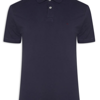 Polo Masculina Regular Fit Vista com Detalhe Interno - Azul
