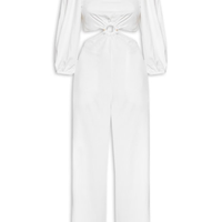Macacão Feminino Linho Manga Bufante - Off White