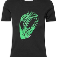 Camiseta Feminina Slim Fit Alien Head Print - Preto