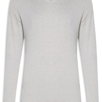 Suéter Masculino Gola V Manga Longa Algodão Pima com Cashmere - Cinza